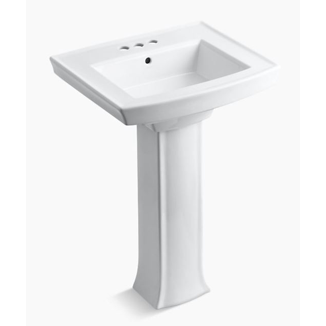 Archer Pedestal Sink & Base w/4" Faucet Holes in White