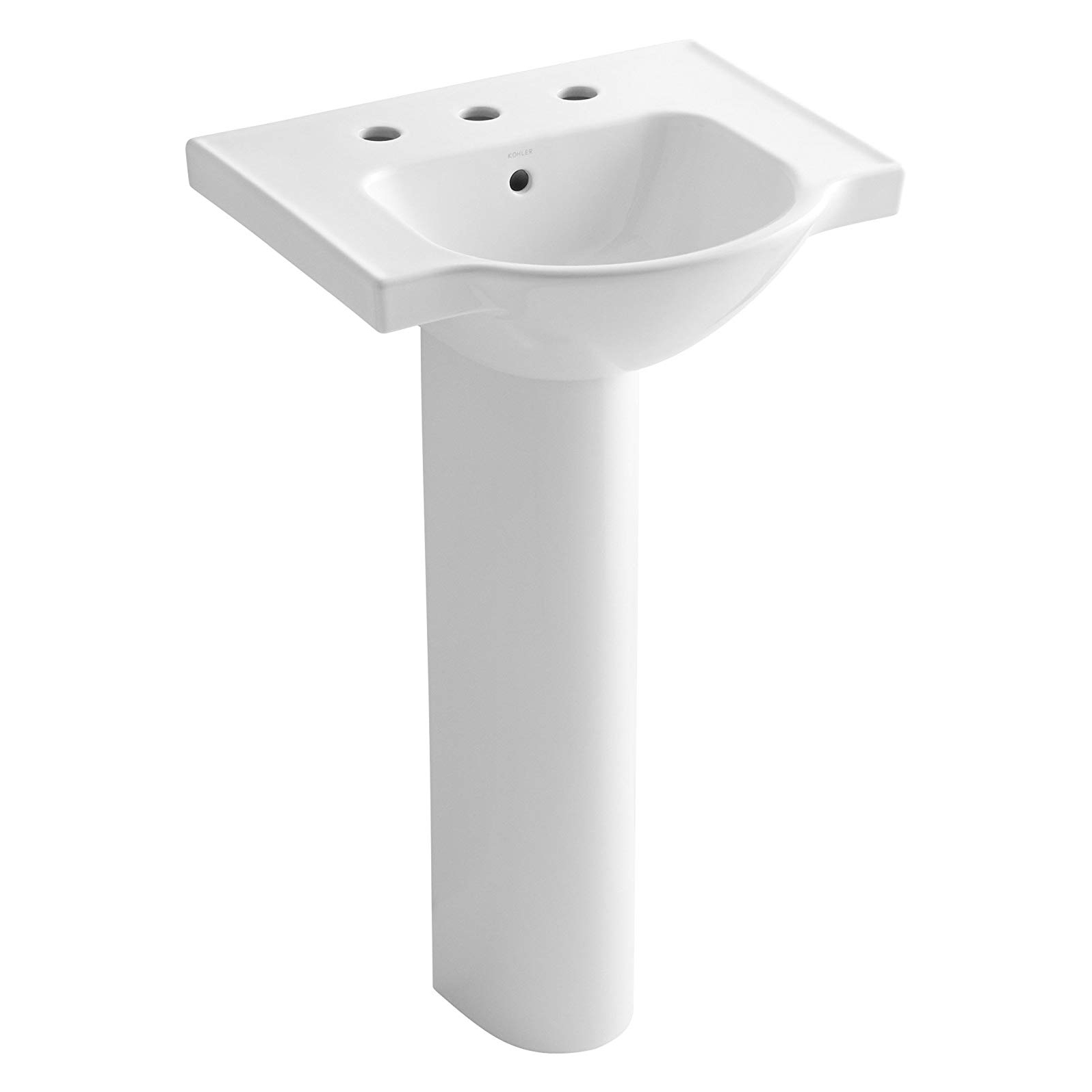 Veer 21" Pedestal Sink & Base w/8" Faucet Holes in White