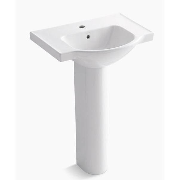 Veer 24" Pedestal Sink & Base w/Single Faucet Hole in White