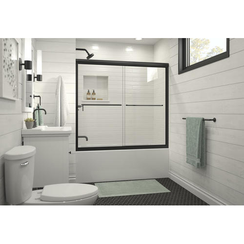 Finesse 59-5/8x55-3/16" Bath Door in Black & Clear Glass