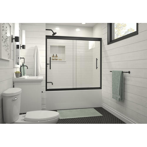 Finesse 59-5/8x55-1/2" Bath Door in Black & Clear Glass