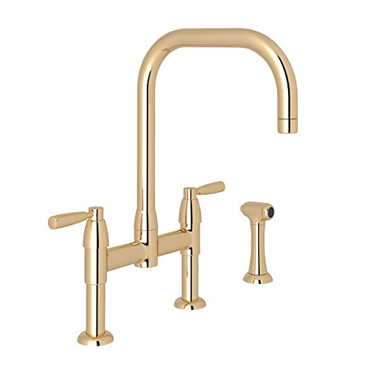 Holborn U-Spout Bridge Kitchen Faucet w/Sidespray in English Gold