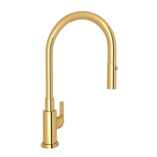 Lombardia Single Hole Pull-Out Kitchen Faucet in Inca Brass