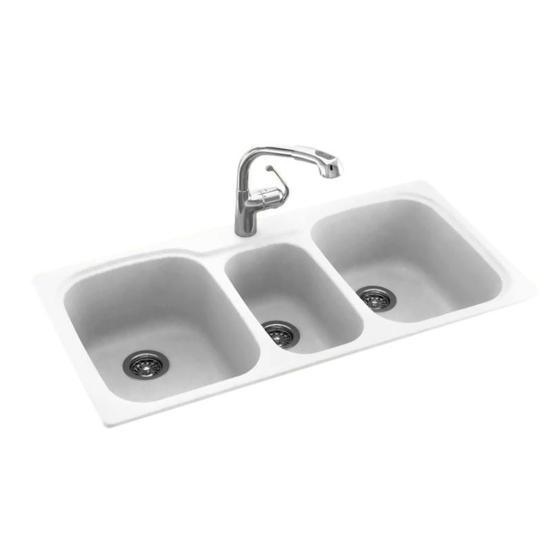 Triple Bowl 44x22x9-1/2" Dual Mount Sink in White 2 HL