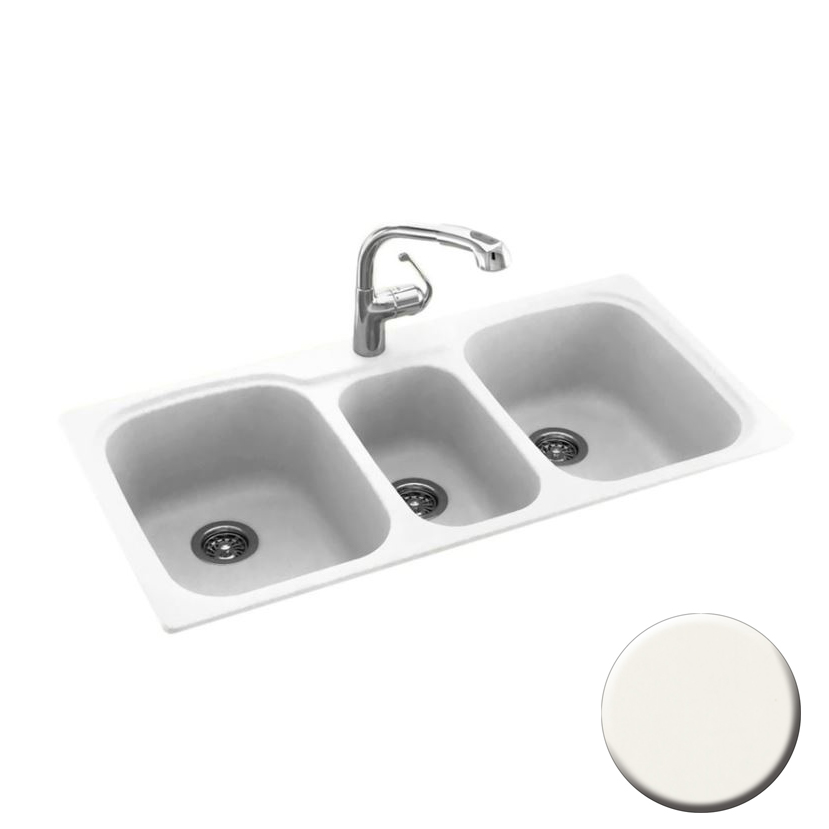 Triple Bowl 44x22x9-1/2" Dual Mount Sink in Bisque 2 HL