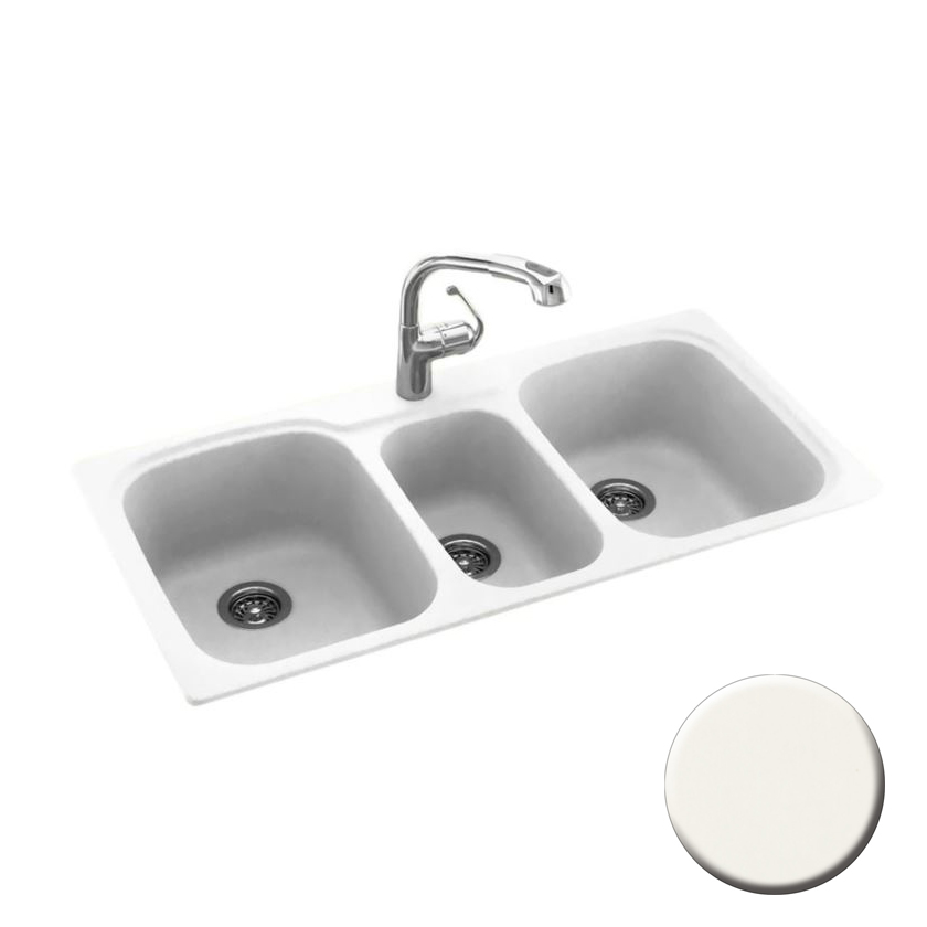 Triple Bowl 44x22x9-1/2" Dual Mount Sink in Bisque 3 HL