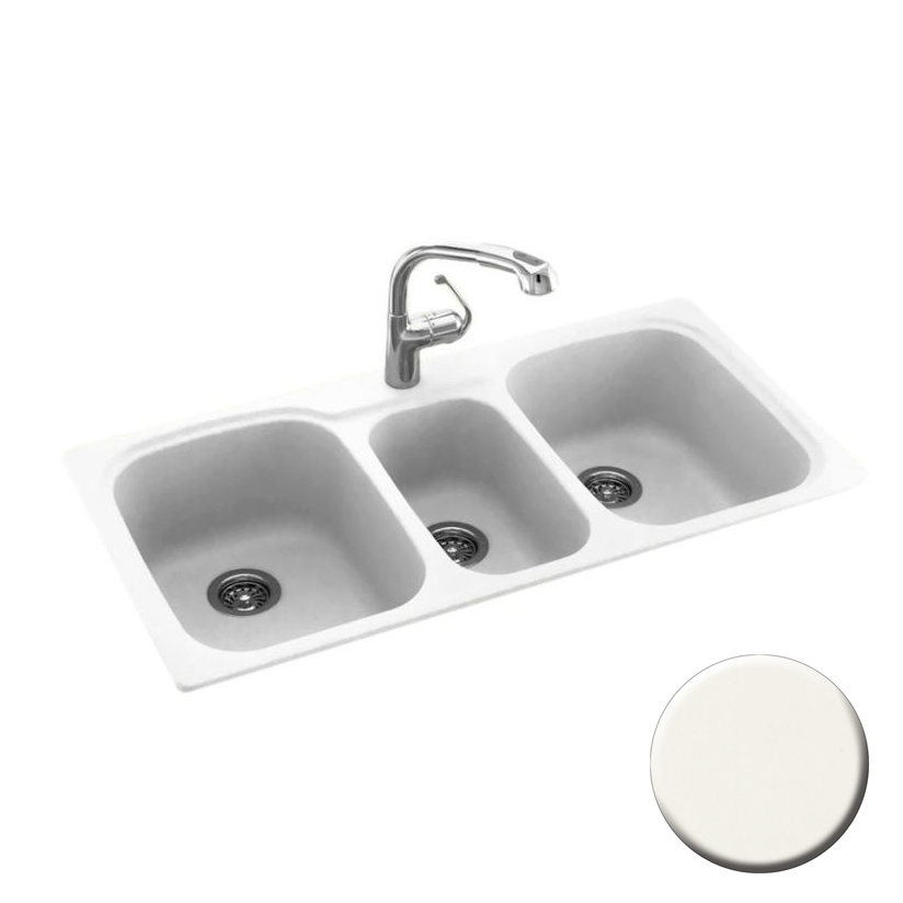 Triple Bowl 44x22x9-1/2" Dual Mount Sink in Bisque 4 HL