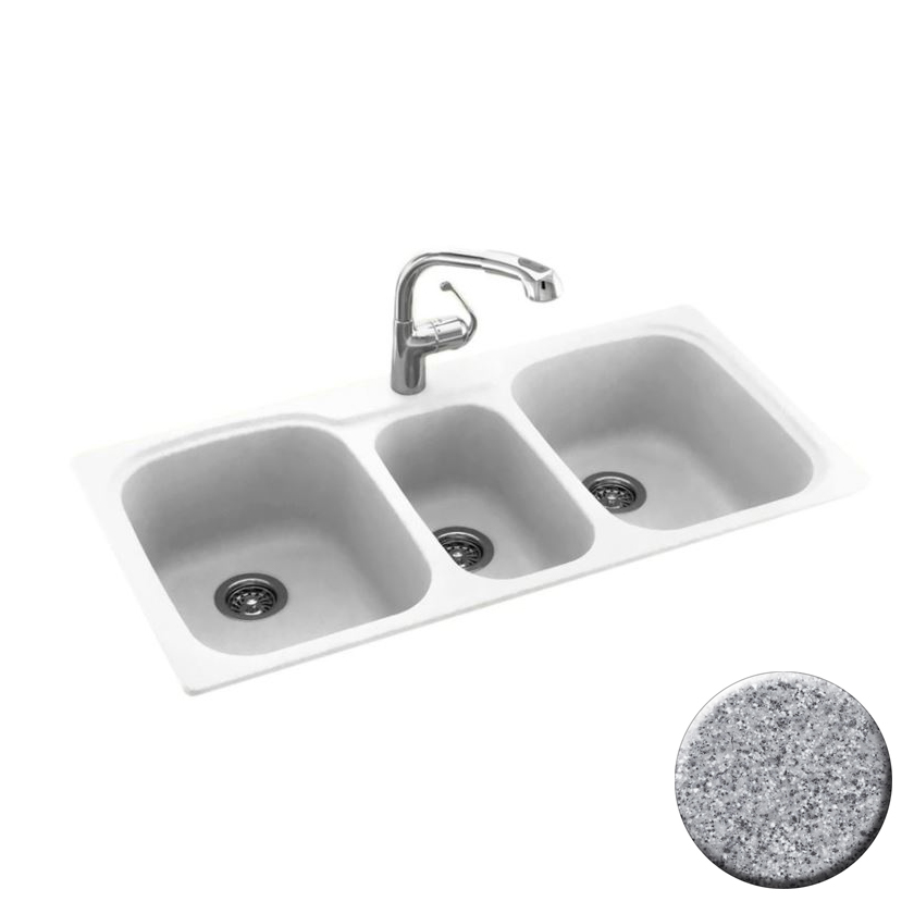 Triple Bowl 44x22x9-1/2" Dual Mount Sink Gray Granite 2 HL