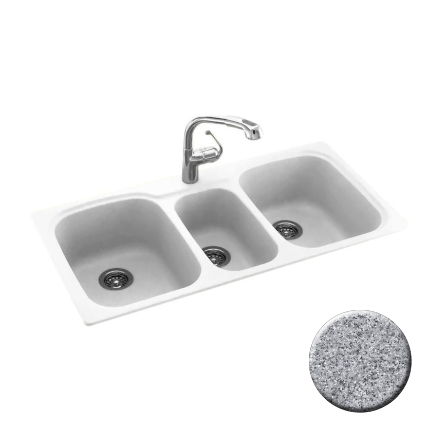 Triple Bowl 44x22x9-1/2" Dual Mount Sink Gray Granite 3 HL