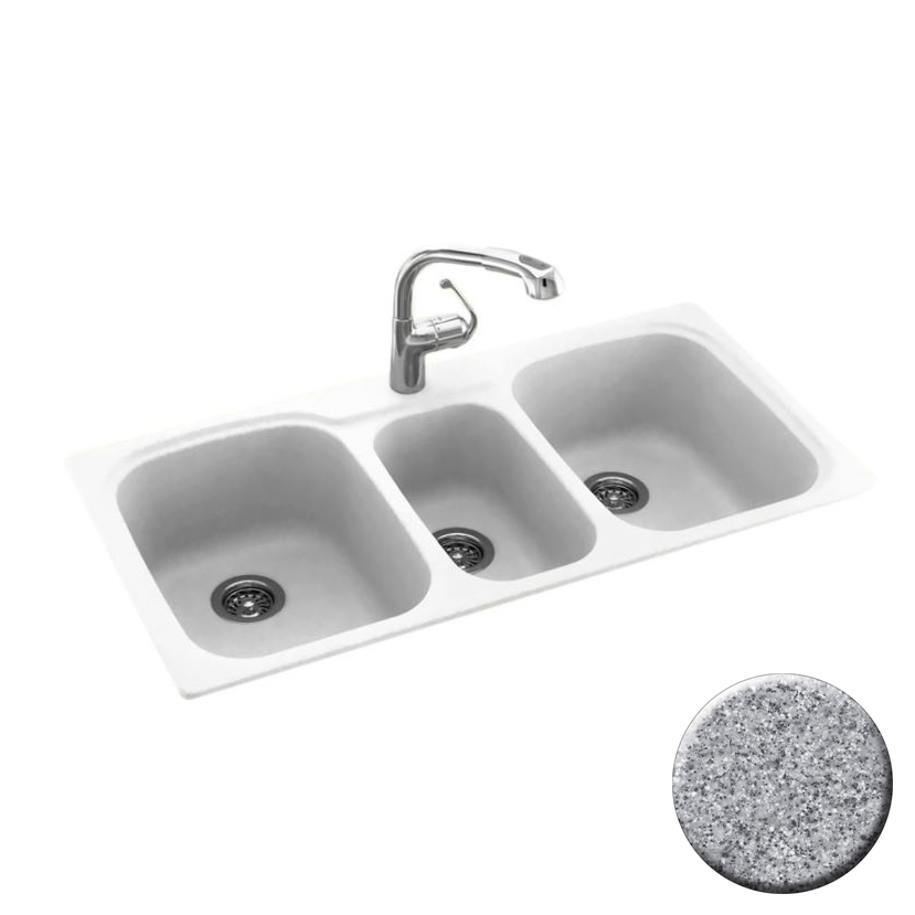 Triple Bowl 44x22x9-1/2" Dual Mount Sink Gray Granite 4 HL