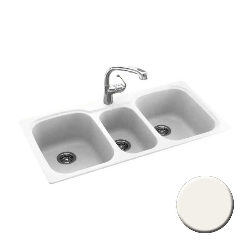 Triple Bowl 44x22x9-1/2" Dual Mount Sink in Bisque 1 HL