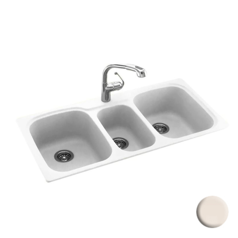 Triple Bowl 44x22x9-1/2" Dual Mount Sink in Bone 1 HL