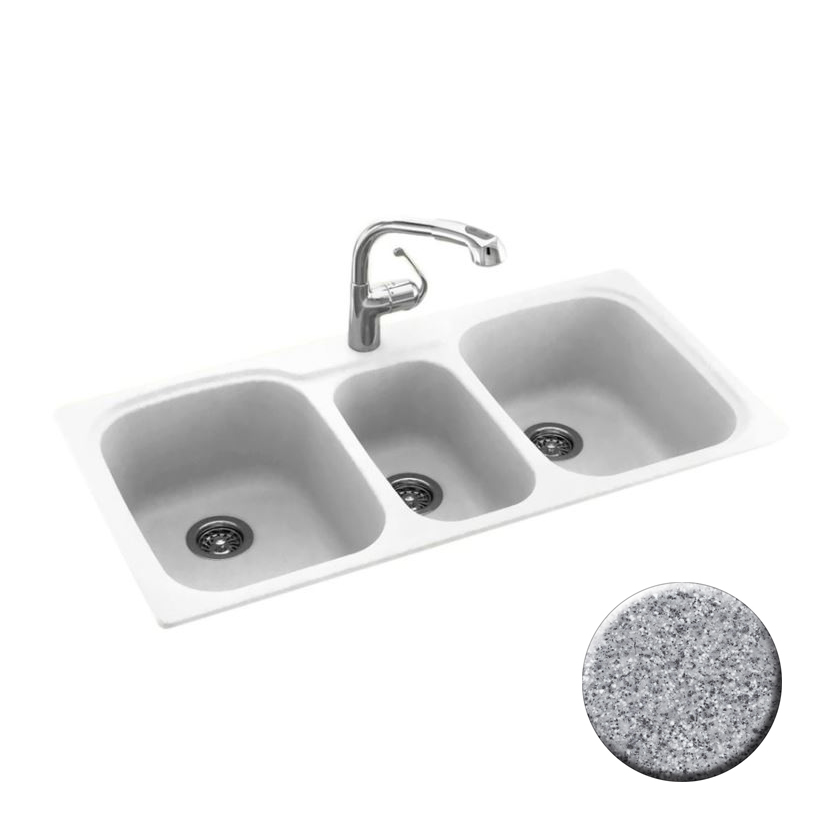 Triple Bowl 44x22x9-1/2" Dual Mount Sink Gray Granite 1 HL