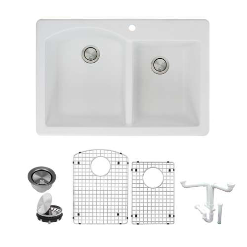 Aversa 33x22x9-1/2" 1-3/4 Dbl Bowl Sink Kit in White 1 HL