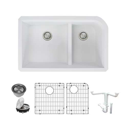 Radius 31-3/4x19-1/4x9-1/2" Double Bowl Sink Kit in White