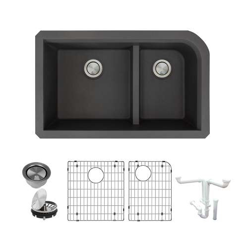 Radius 31-3/4x19-1/4x9-1/2" Double Bowl Sink Kit in Black