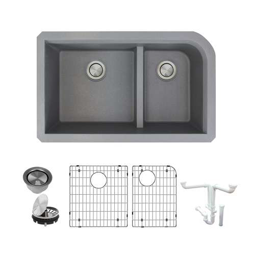 Radius 31-3/4x19-1/4x9-1/2" Double Bowl Sink Kit in Grey