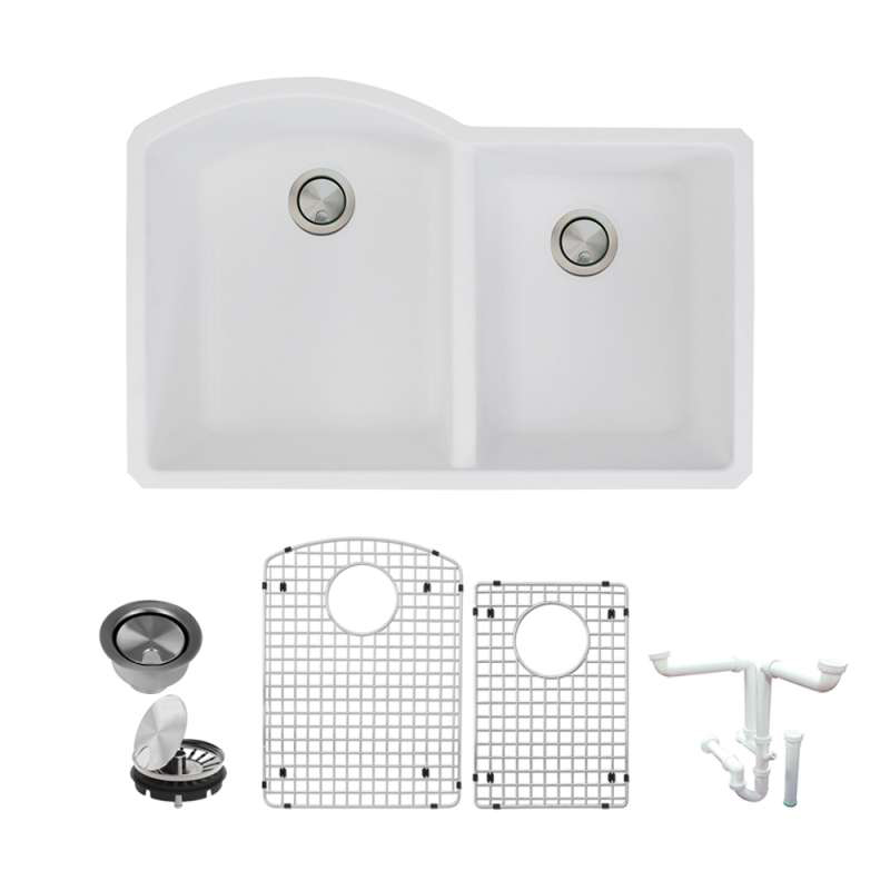 Aversa 31-3/8x20-1/2x9-1/2" 1-3/4 Dbl Bowl Sink Kit in White