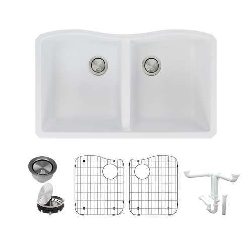 Aversa 31-15/16x19-1/8x9-1/2" Dbl Bowl Sink Kit in White