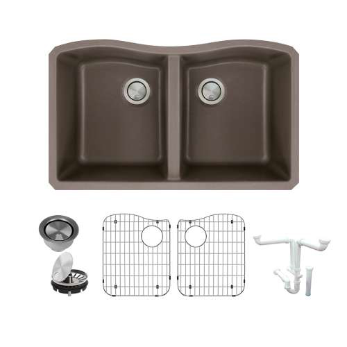 Aversa 31-15/16x19-1/8x9-1/2" Dbl Bowl Sink Kit in Espresso