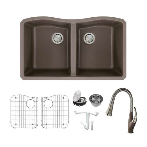 Aversa 31-15/16x19-1/8x9-1/2" Dbl Bowl Sink Kit in Espresso