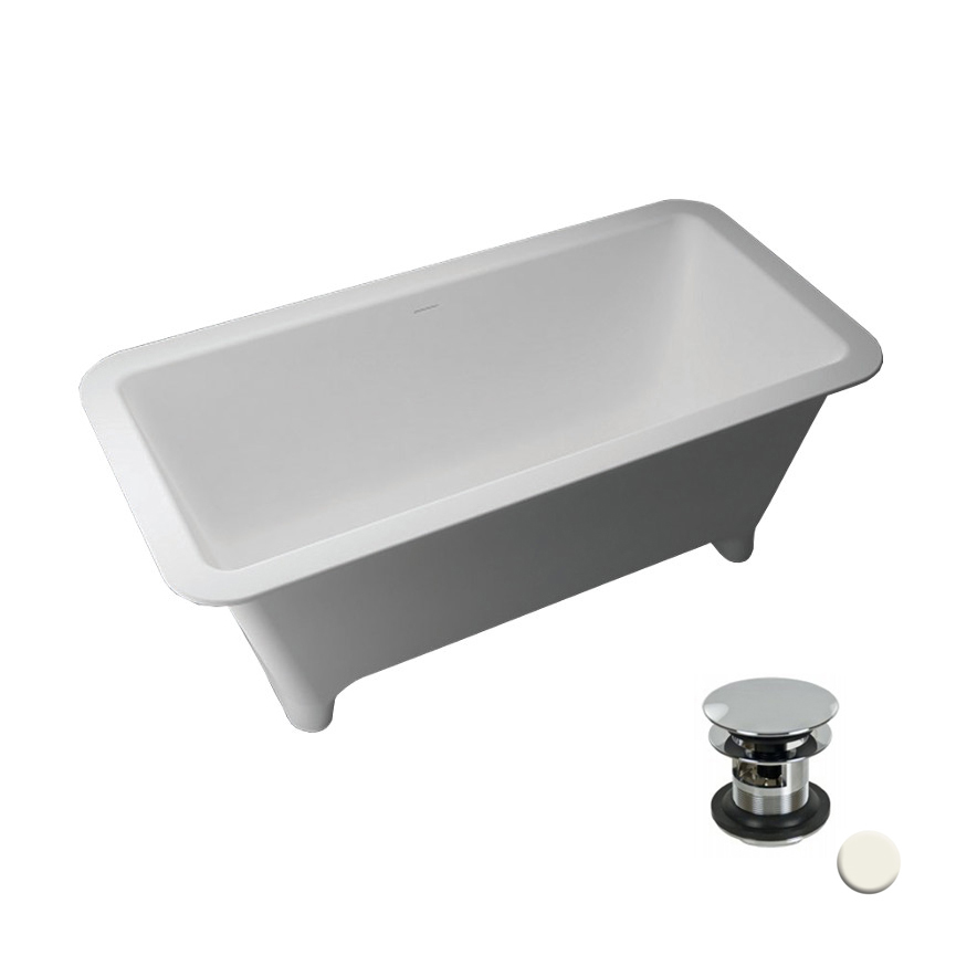 Milan 60-3/64x30x23" Freestanding Tub w/Pewter Drain in White