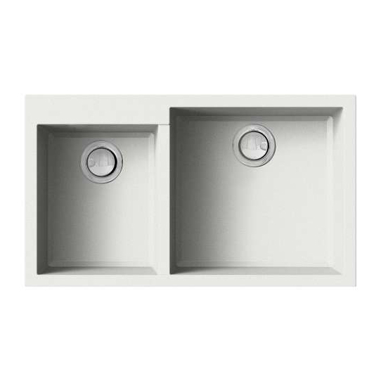 Quantum 32-53/64x18-21/32x9" Double Bowl Sink in White
