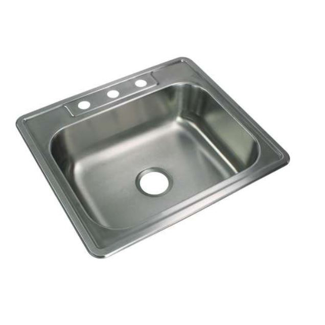 25x22x7" Drop-In Single Bowl Kitchen Sink w/3 Faucet Holes