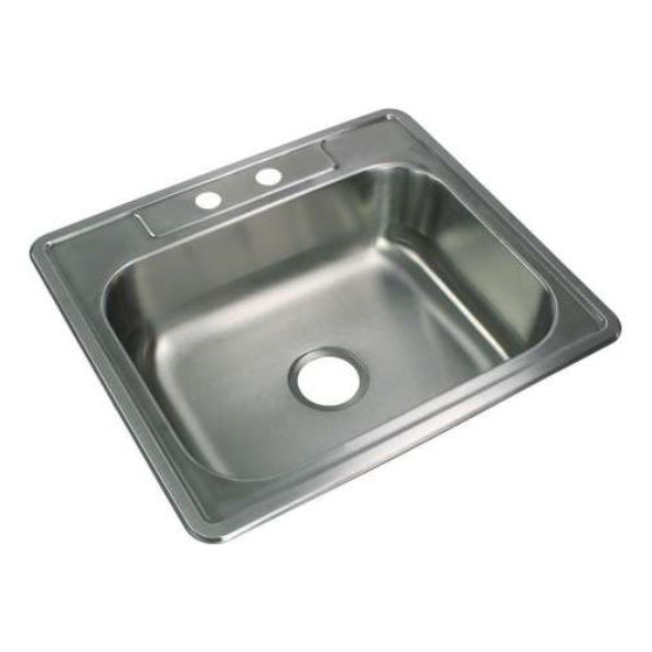 25x22x6" Drop-In Single Bowl Kitchen Sink w/2 Faucet Holes