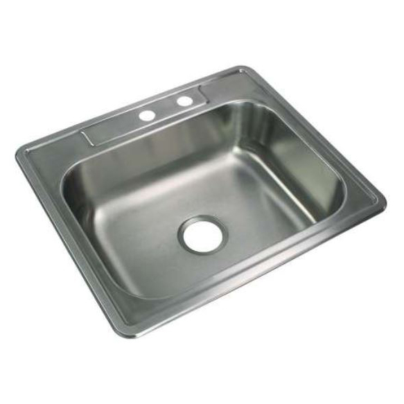25x22x6" Drop-In Single Bowl Kitchen Sink w/2 Faucet Holes