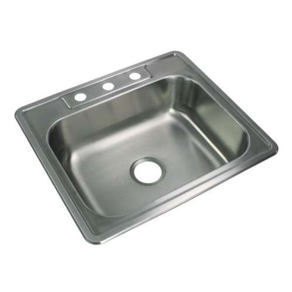25x22x6" Drop-In Single Bowl Kitchen Sink w/3 Faucet Holes