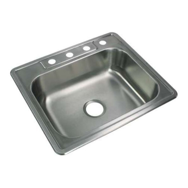 25x22x6" Drop-In Single Bowl Kitchen Sink w/4 Faucet Holes