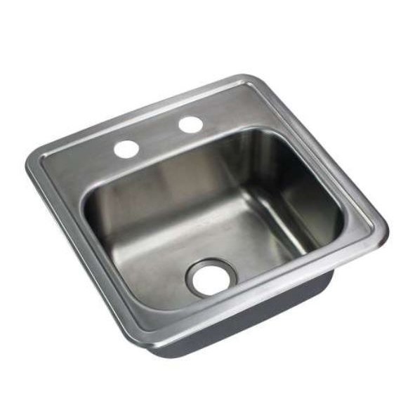 15x15x6" Stainless Steel Single Bowl Bar Sink 2 Faucet Holes