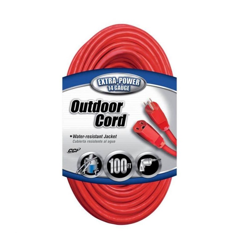 Coleman Cable 100 ft Pro-Grade Extension Cord 14/3 Wire Red Jacket