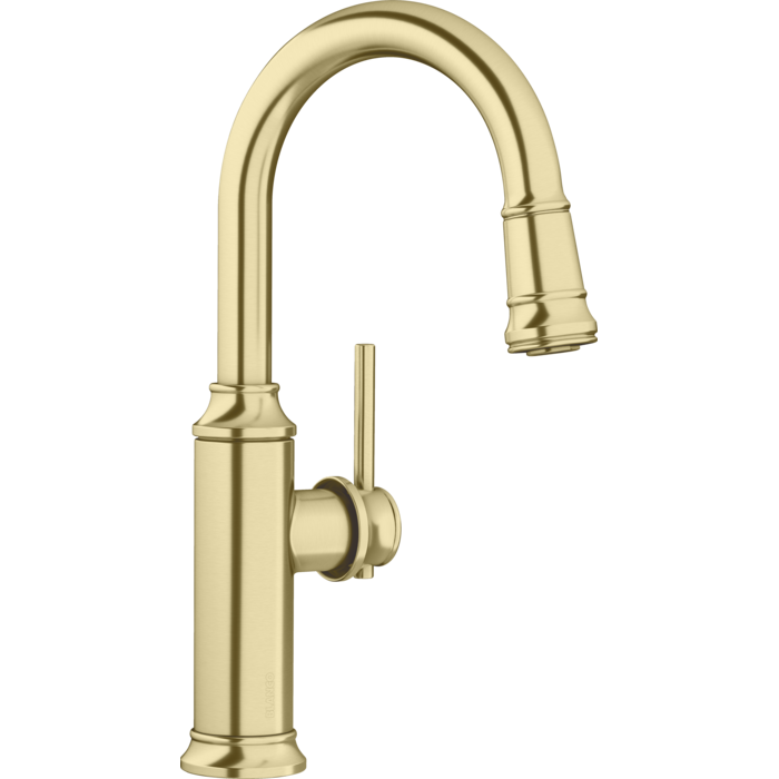 Empressa 1-Hole Pull-Down Spray Bar Faucet in Satin Gold