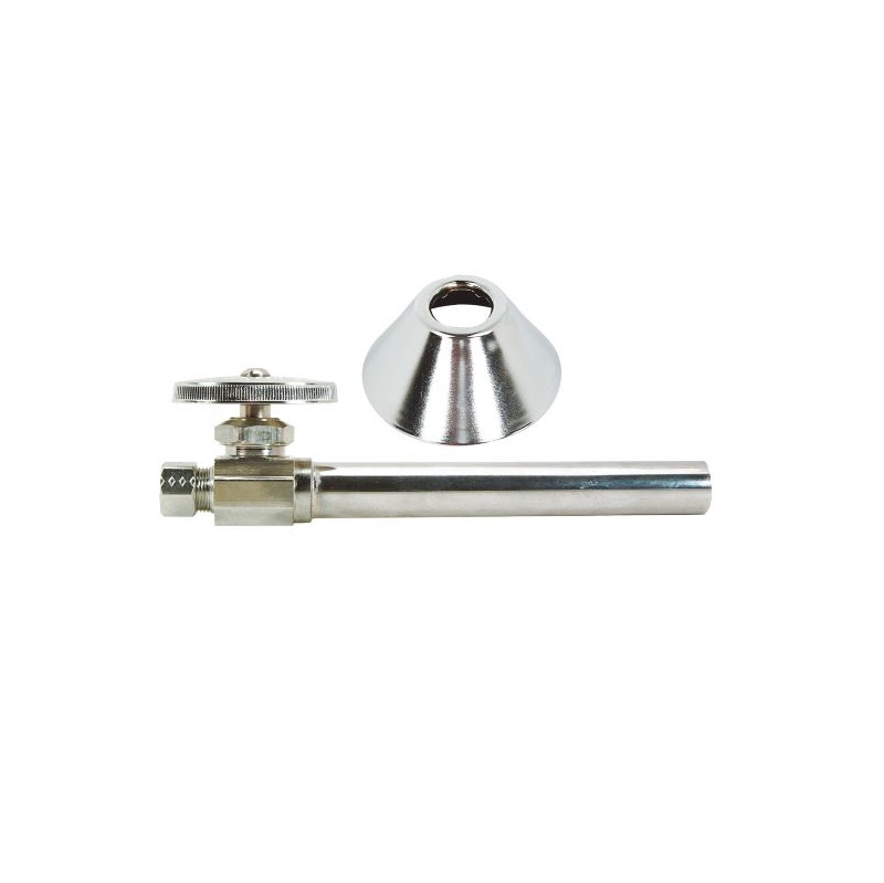 Stop Straight 1/2"X3/8" Chrome Plated SWTXCMP with Bell Escutcheon/Copper SWT Extension Tube Maximum Pressure 125 PSI