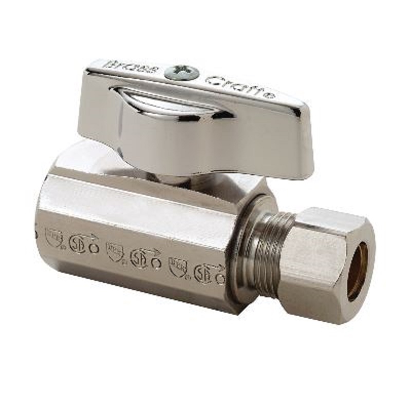 Stop Straight 1/2"X3/8" Chrome Plated FXCMP 1/4-Turn Ball Stop Maximum Pressure 125 PSI