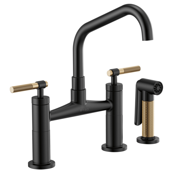 Litze Widespread Kitchen Faucet in Black/Gold Luxe