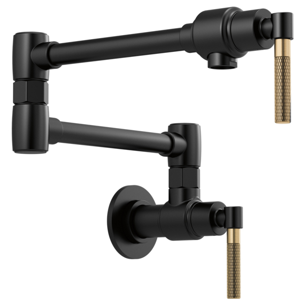 Litze Wall Mount Pot Filler w/Knurl Hdl in Black/Gold