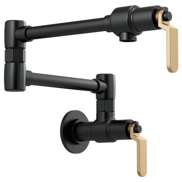 Litze Wall Mount Pot Filler w/Ind Hdl in Black/Gold