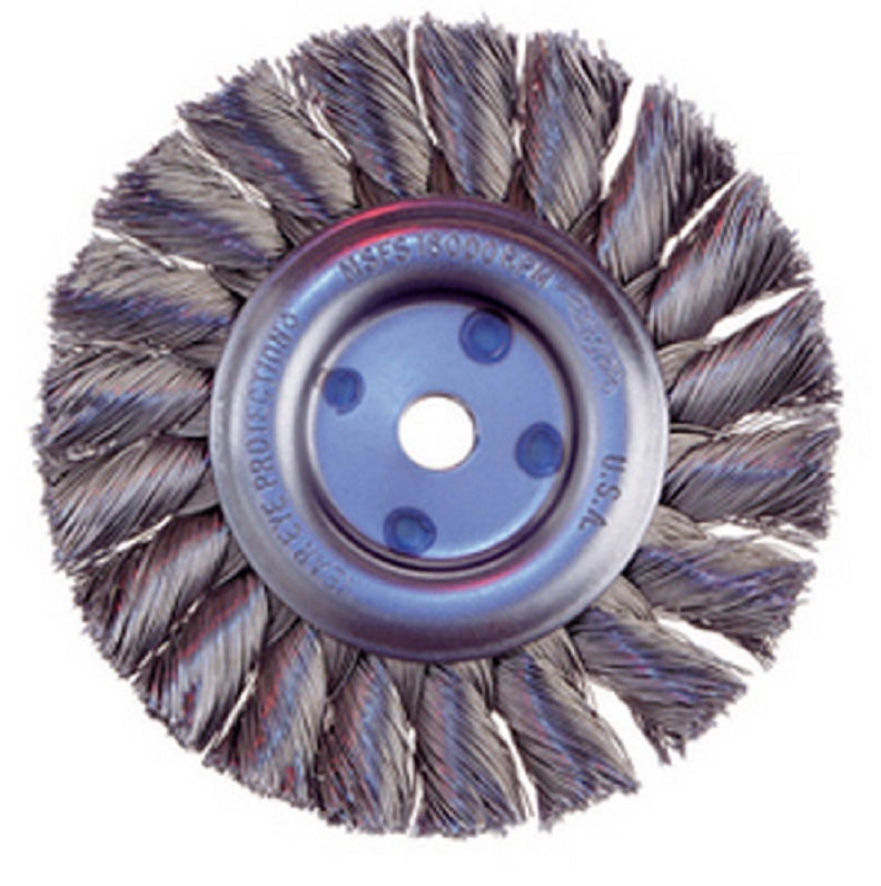 Wheel Brush 4" Diameter Knot Wire Heavy Duty .014" Stainless Steel Wire 3/8" Arbor Hole