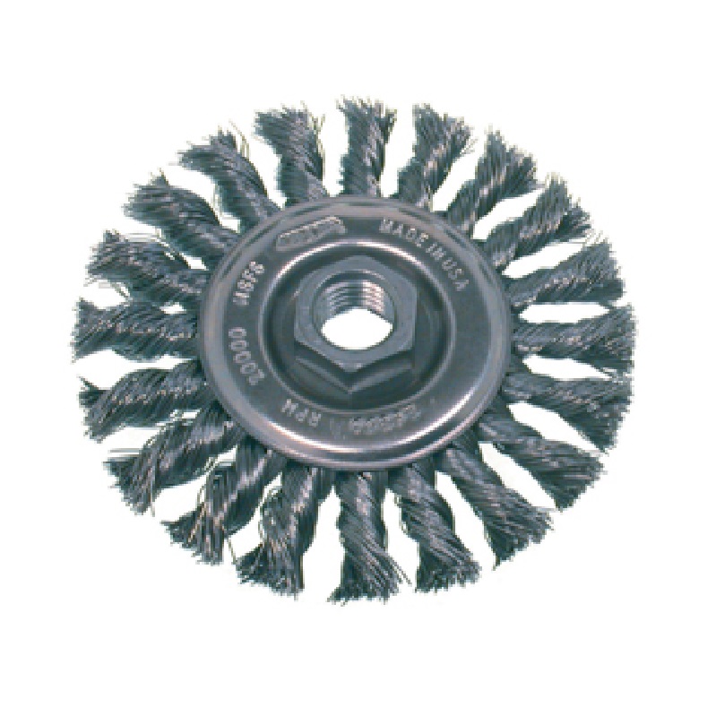 Wheel Brush 4" Diameter Knot Wire High Speed Small Grinder .014" Wire 5/8"-11NC Arbor Hole