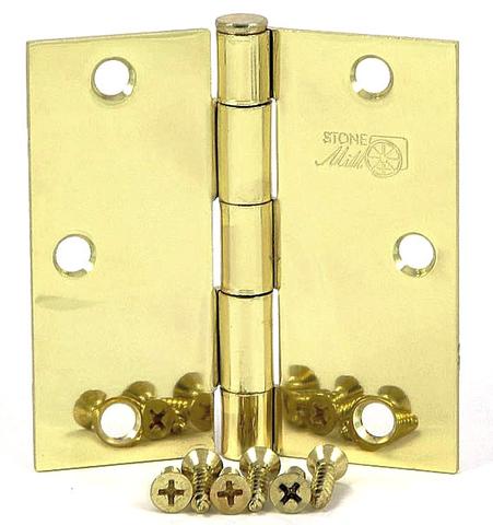 Square 3-1/2" Corner Door Hinge in Polished Brass 2 pcs