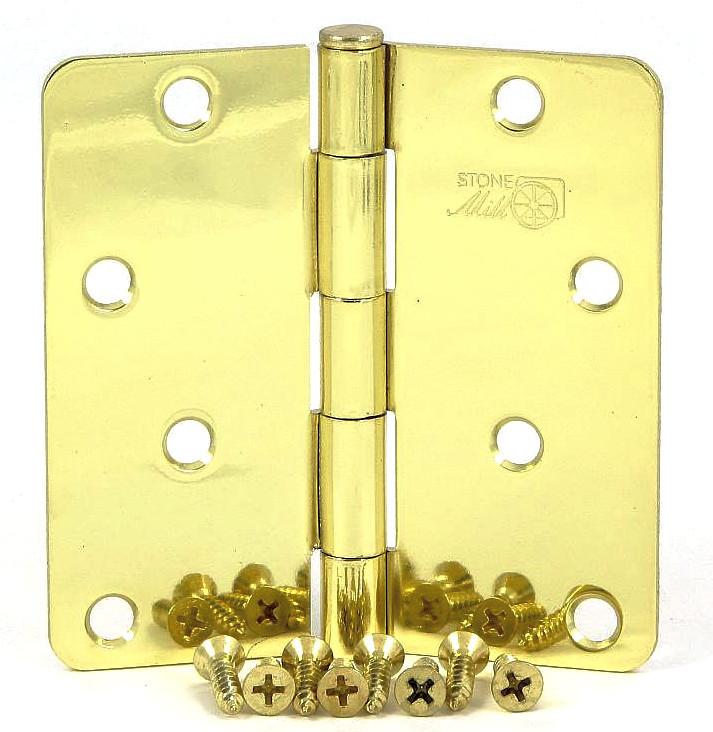 4" Corner Door Hinge 1/4" Radius in Polished Brass 2 pcs