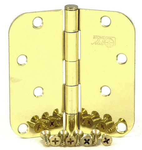 4" Corner Door Hinge 5/8" Radius in Polished Brass 2 pcs