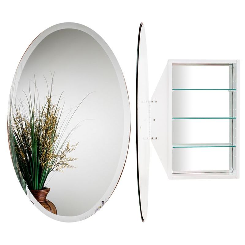 Mirror Oval Beveled Glass Cabinet 24X36x4-1/2 w/White Cabinet Body