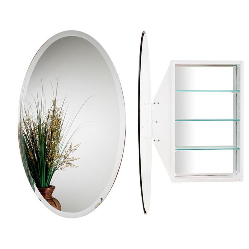 Mirror Oval Beveled Glass Cabinet 21-1/4X31-1/4x4-1/2 w/White Cabinet Body