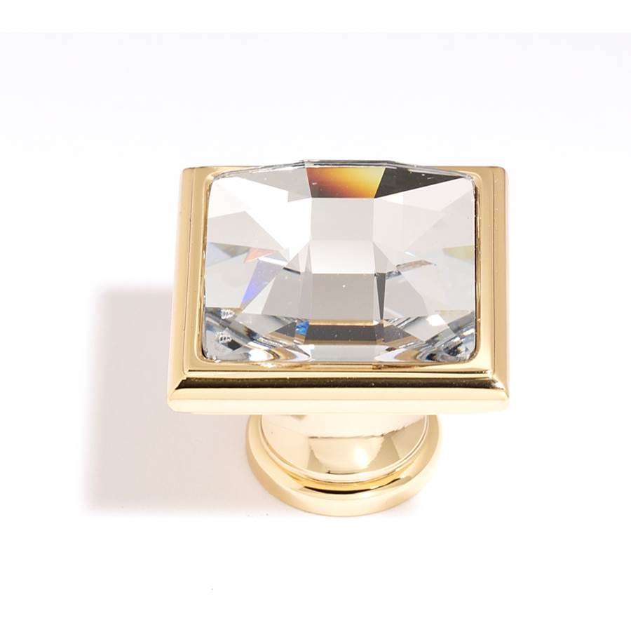 Crystal 1-1/4" Large Square Knob Clear/Gold Finish