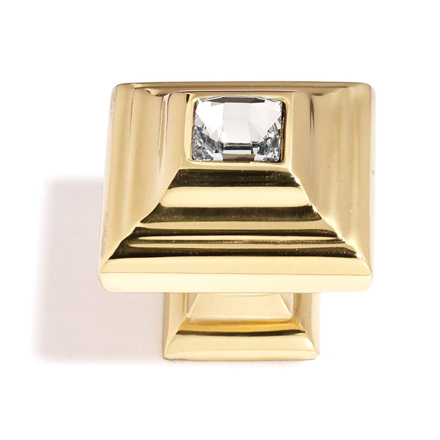 Crystal 1-1/4" Small Square Knob Clear/Gold Finish