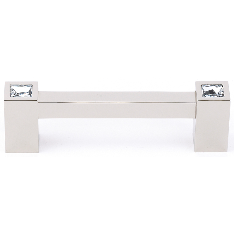 Contemporary Crystal 3-1/2" Square Pull w/Polished Nickel